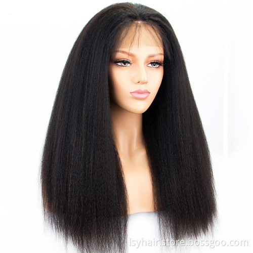 Kinky Straight Full Lace Wig 10 to 40 Inch 100% Brazilian Kinky Straight Human Hair Wigs Pre Plucked Hair Line Full Lace  Wig